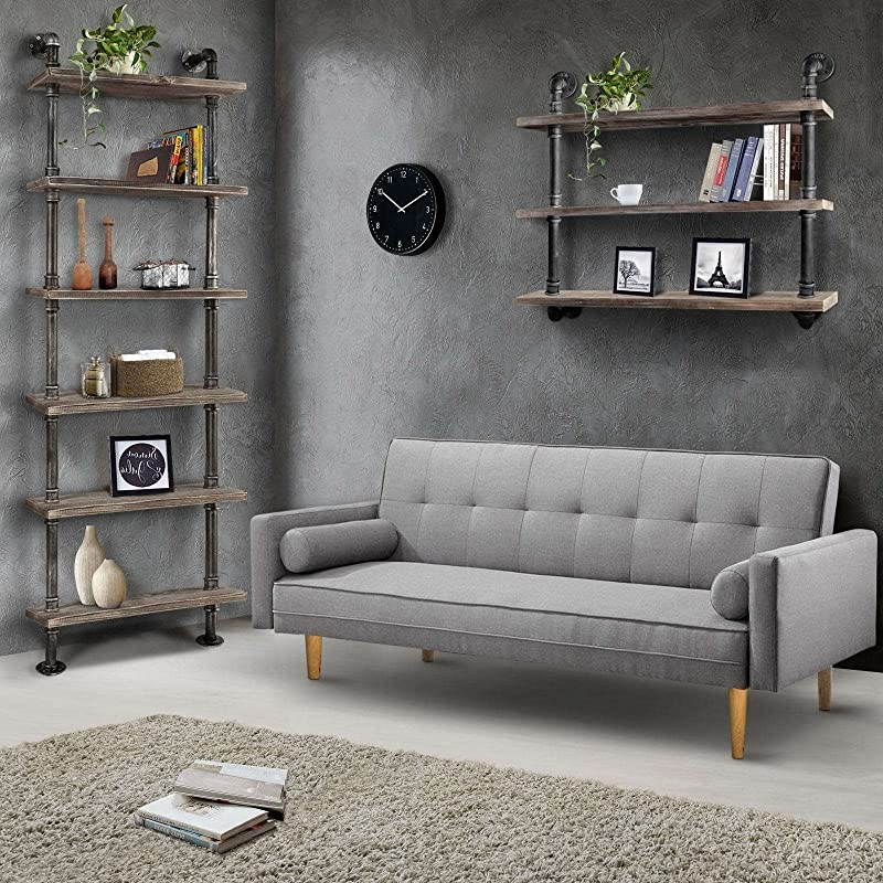 Pipe Bookcase Wall Shelf,Rustic Floating Wood Shelves Shelving (24'')