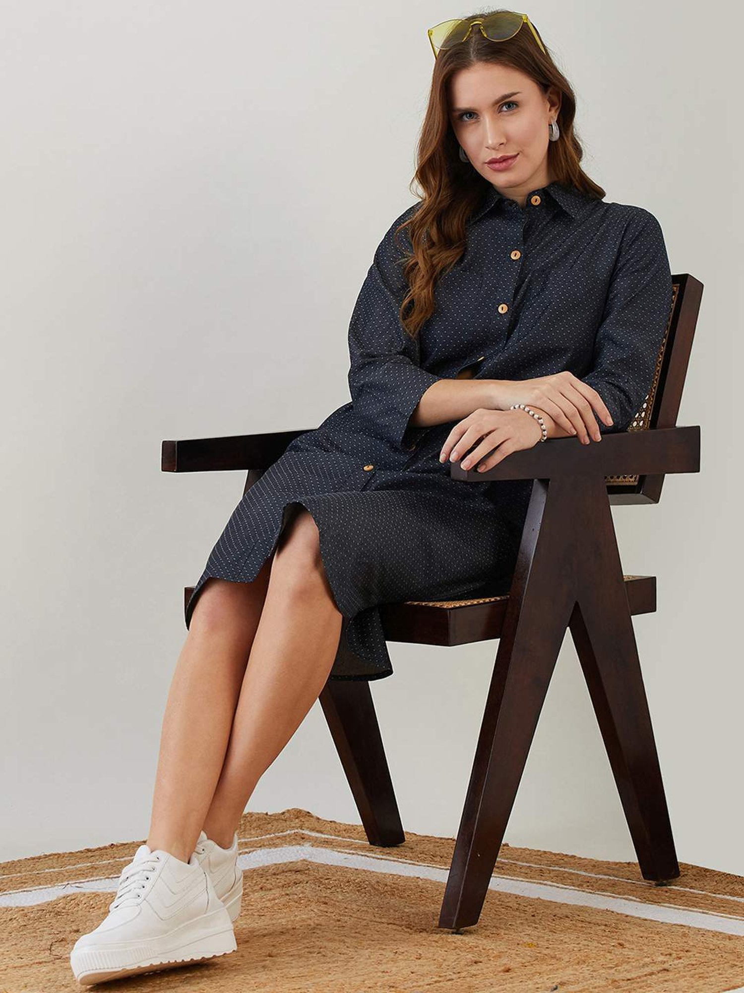 The Kaftan Company Blue Cotton Self Pattern A-Line Dress