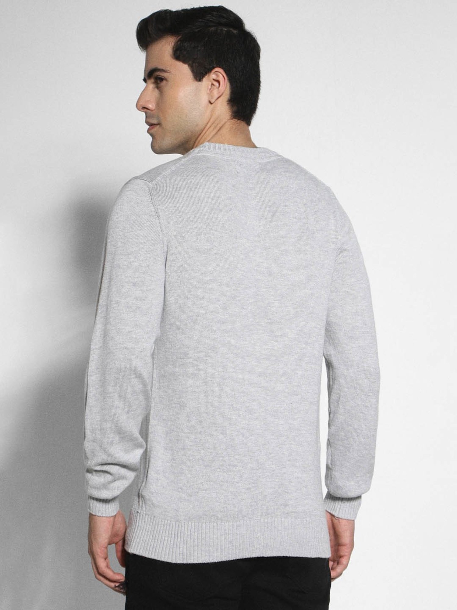 American Eagle Grey Regular Fit Self Pattern Sweater