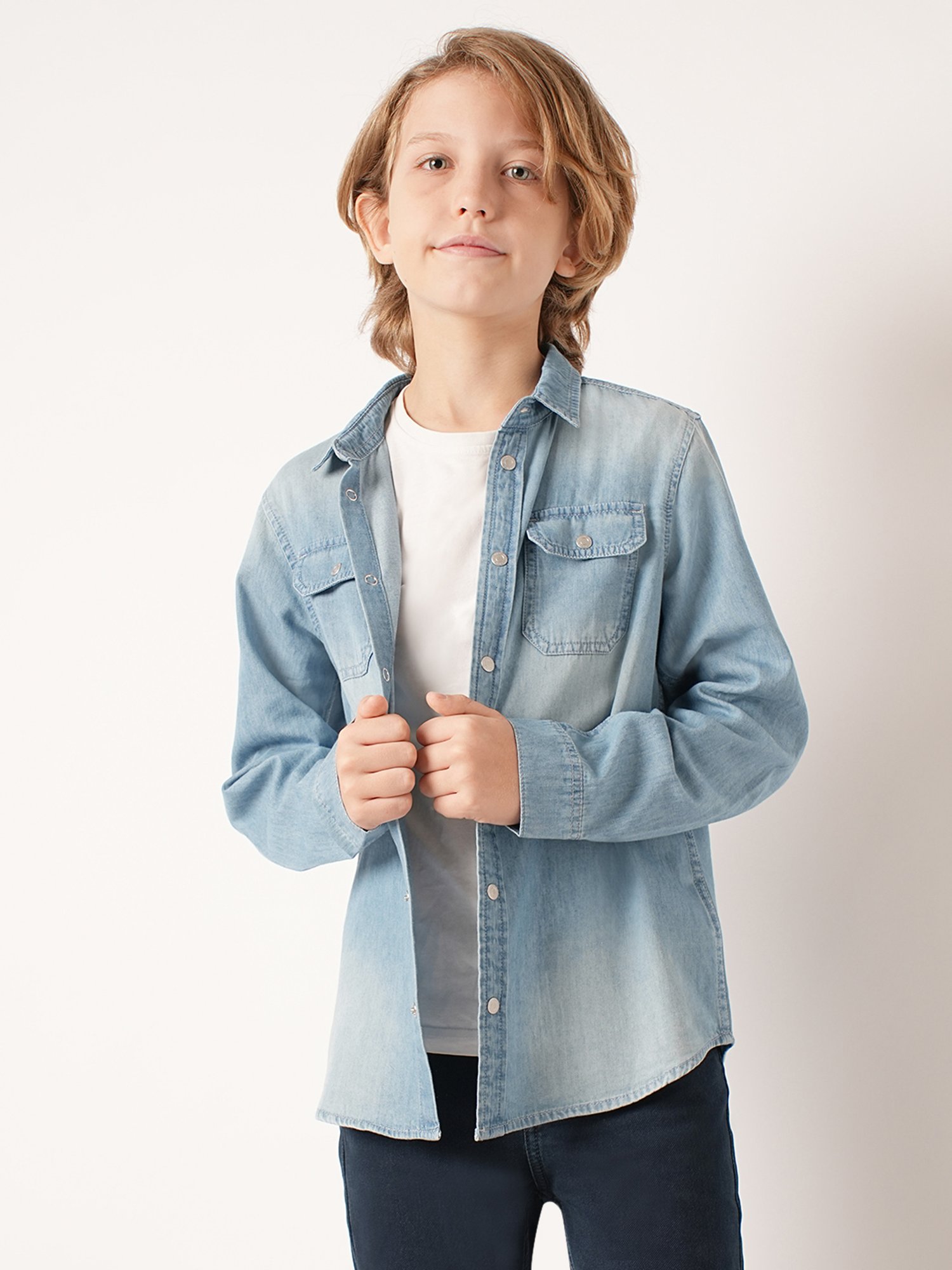 Jack & Jones Junior Blue Solid Full Sleeves Shirt