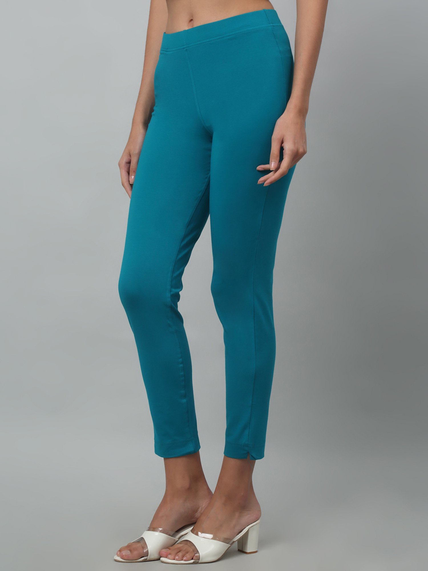 Cantabil Sea Green Cotton Straight Fit Pants