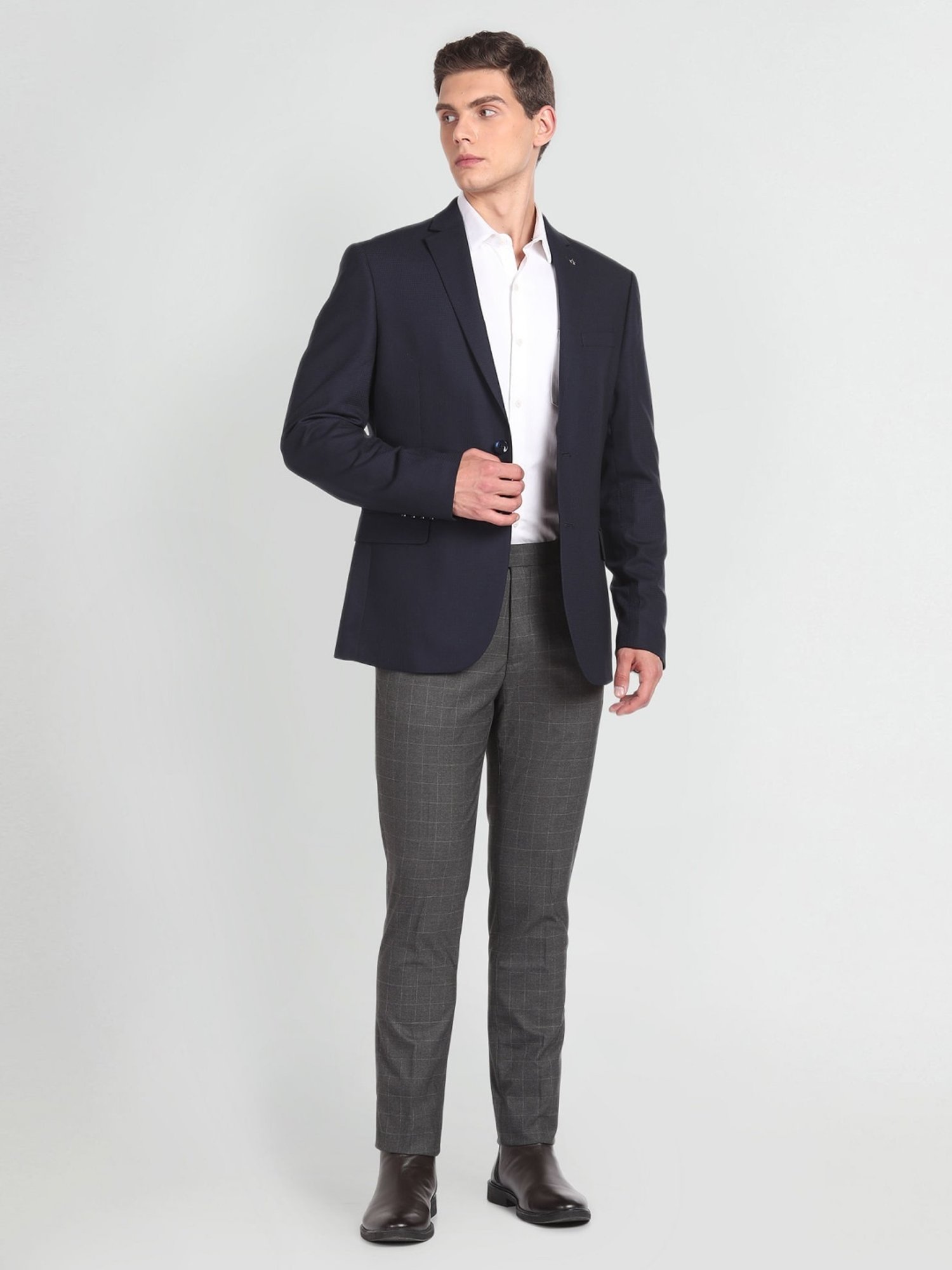 Arrow Blue Regular Fit Self Pattern Blazer