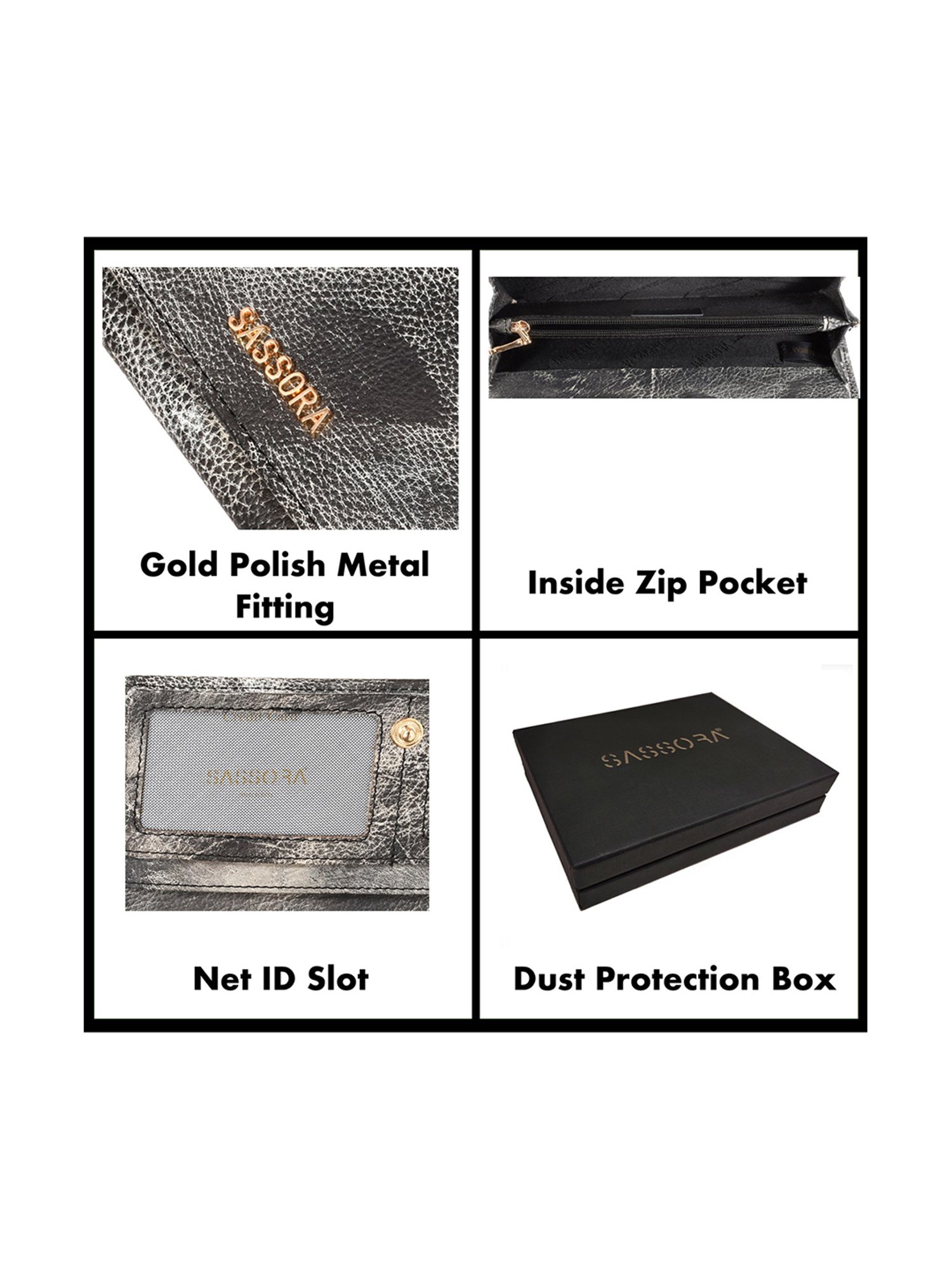 SASSORA Black Textured Rfid Wallet for Women