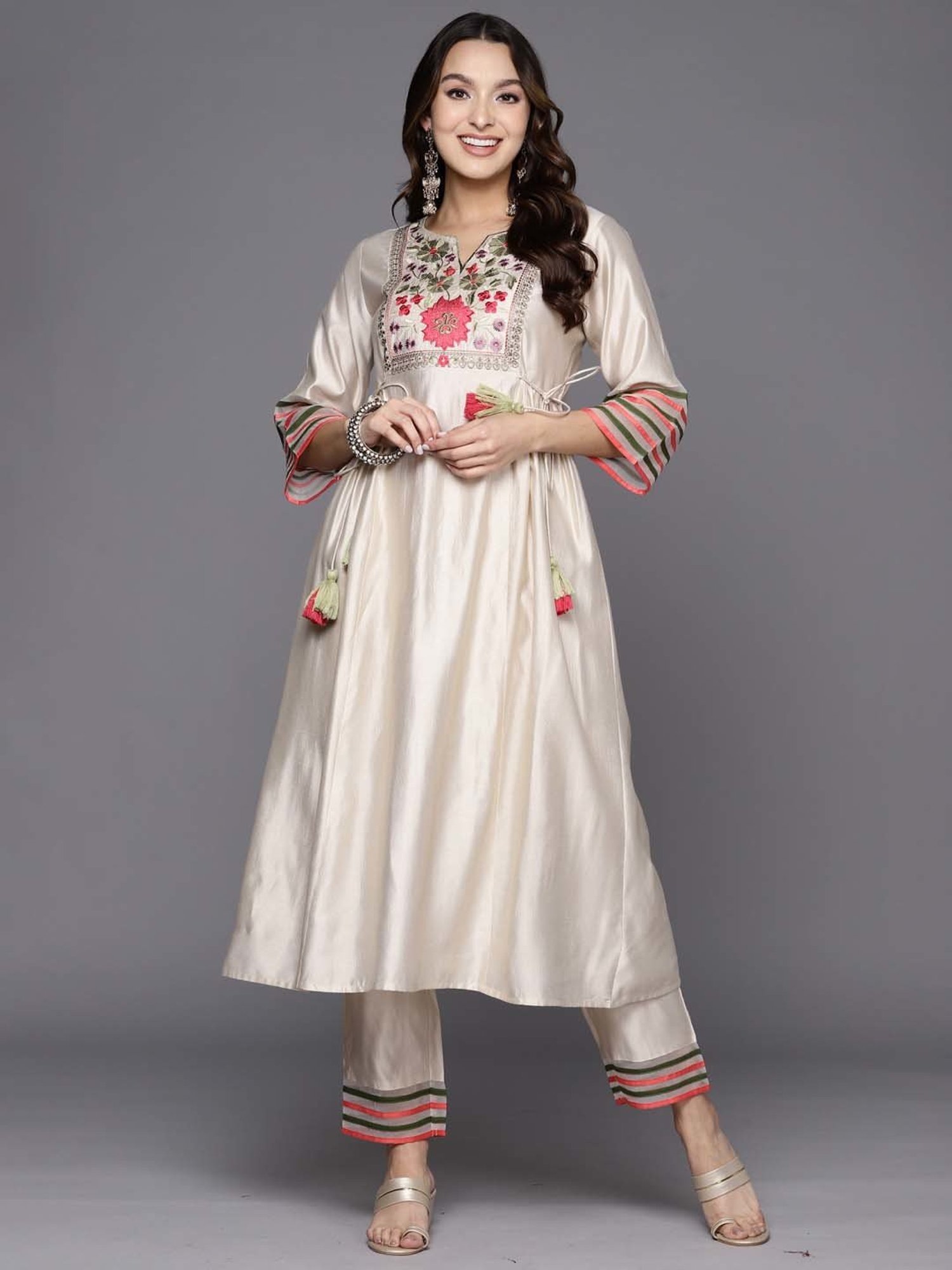 Indo Era Off-White Embroidered Kurta Pant Set