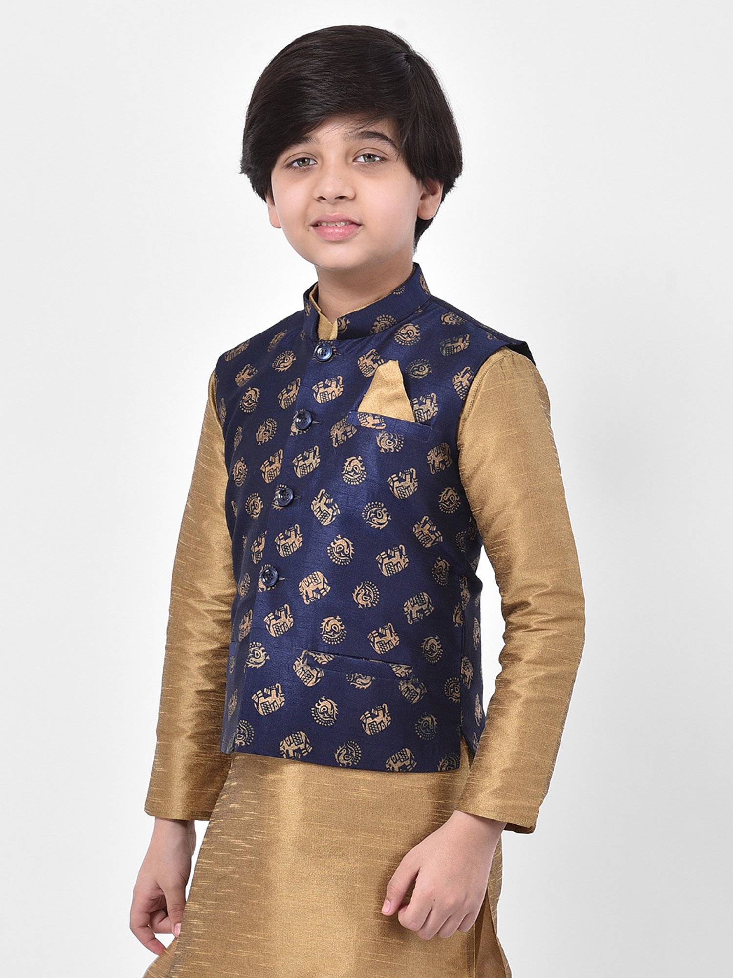 Deyann Kids Navy Embroidered Nehru Jacket
