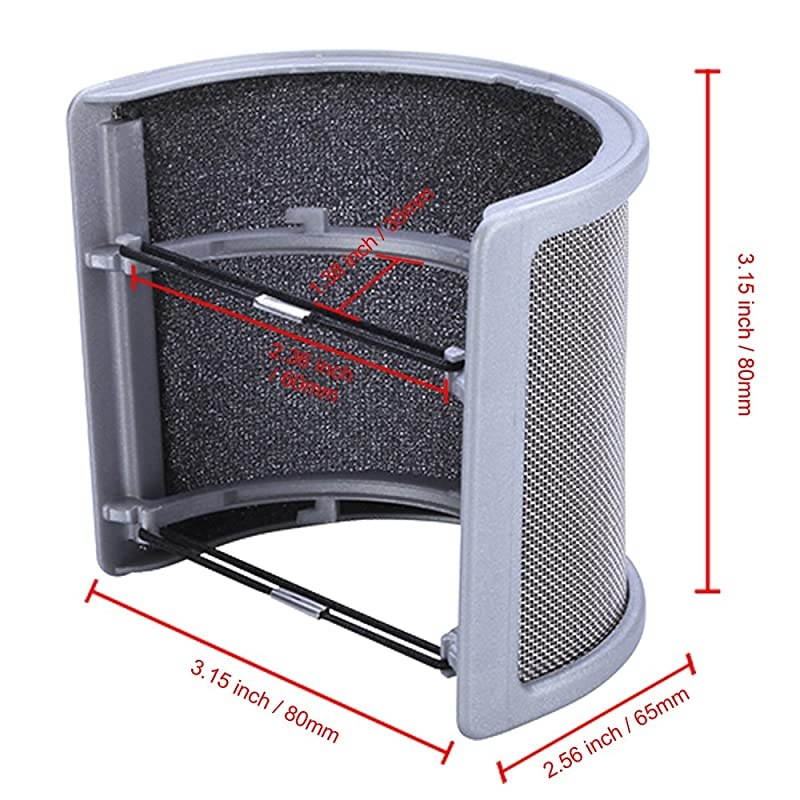 Shock Mount with Pop Filter Mic AntiVibration Suspension Shock Mount Holder Clip for Diameter 46mm53mm Grey