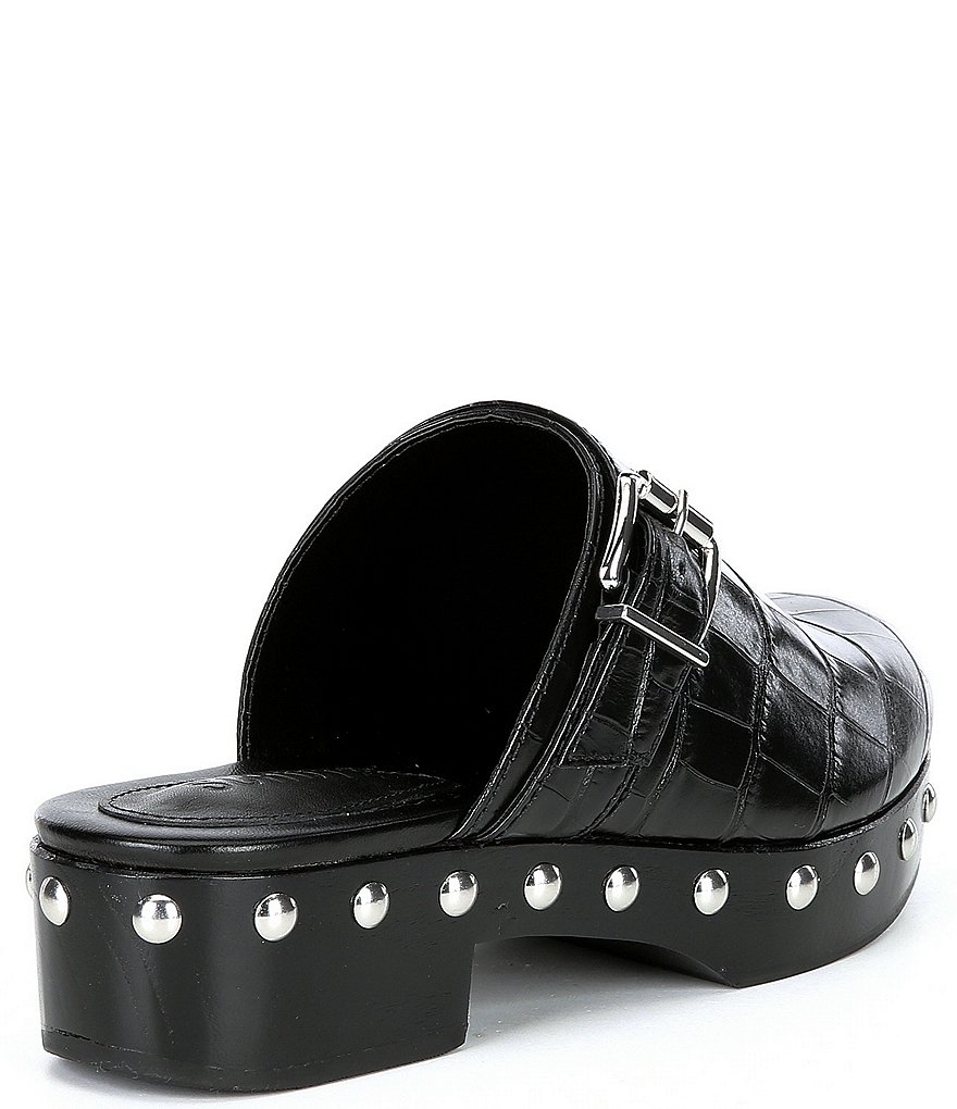 Schutz Smooshy Croco Print Leather Nailhead Buckled Strap Platform Mule Clogs