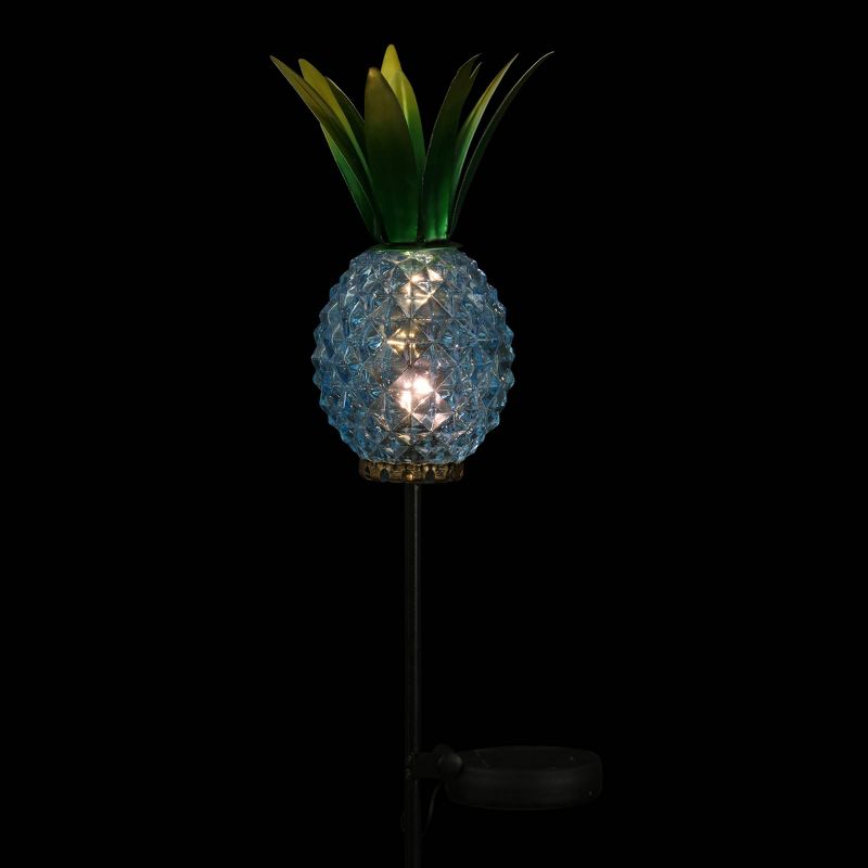 29" Metal and Glass Solar Pineapple Garden Stake Blue - Exhart