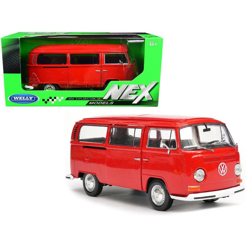 1972 Volkswagen T2 Bus Van Red 1/24 Diecast Model by Welly