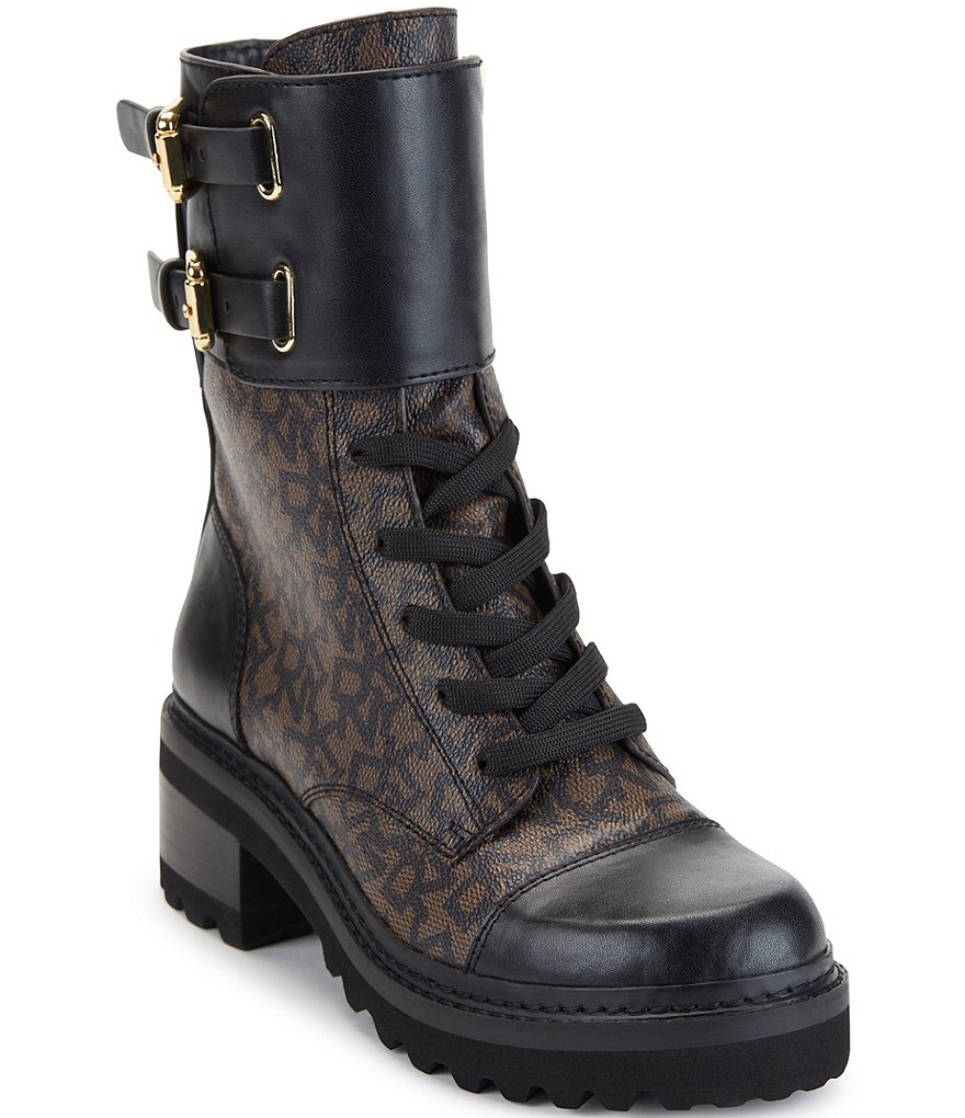 DKNY Bart Logo Print Combat Booties