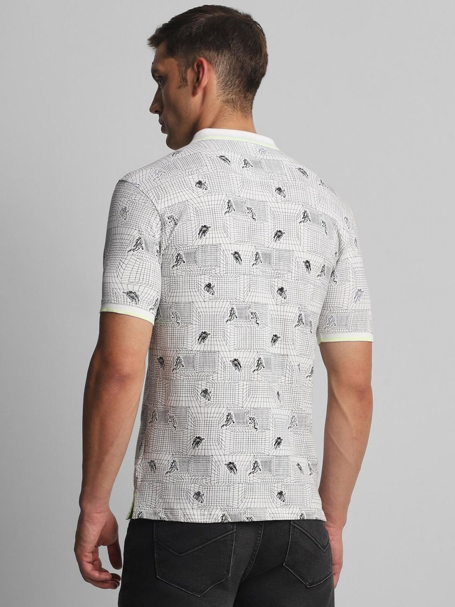 Louis Philippe Jeans White Cotton Slim Fit Printed Polo T-Shirt
