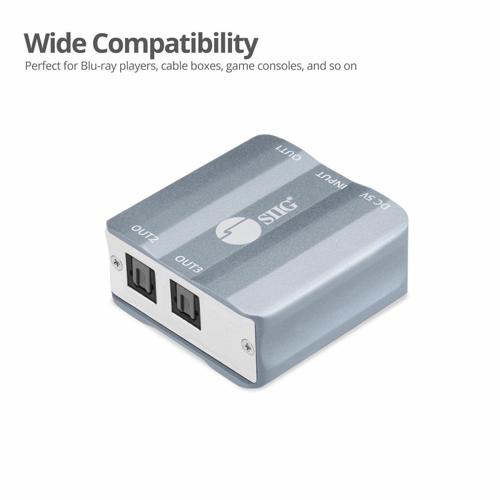 SIIG Toslink SPDIF Splitter - Digital Signal Amplifier - 1 Input and 3 Outputs