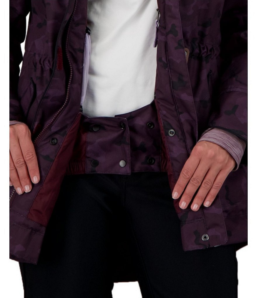 Obermeyer Celestia Hooded Stand Collar Long Sleeve Camouflage Print Ski Jacket