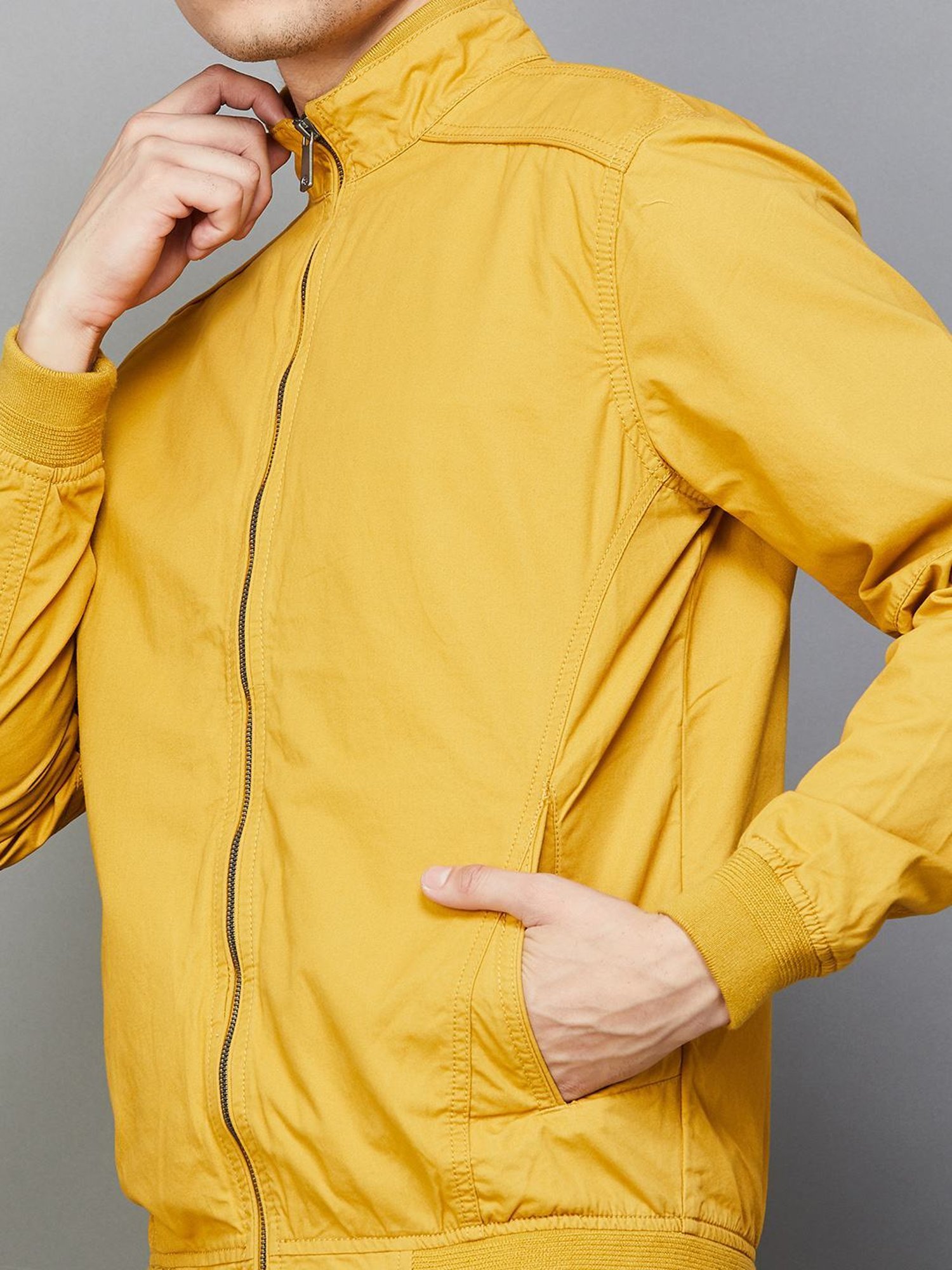 Bossini Yellow Cotton Regular Fit Jacket