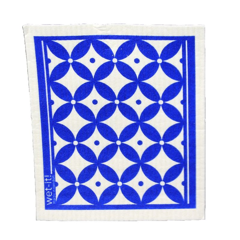 Swedish Dish Cloth 7.75" Peacock & Diamonds In Blue S/2 Dishcloth Clean Up Kitchen  -  Dish Cloth