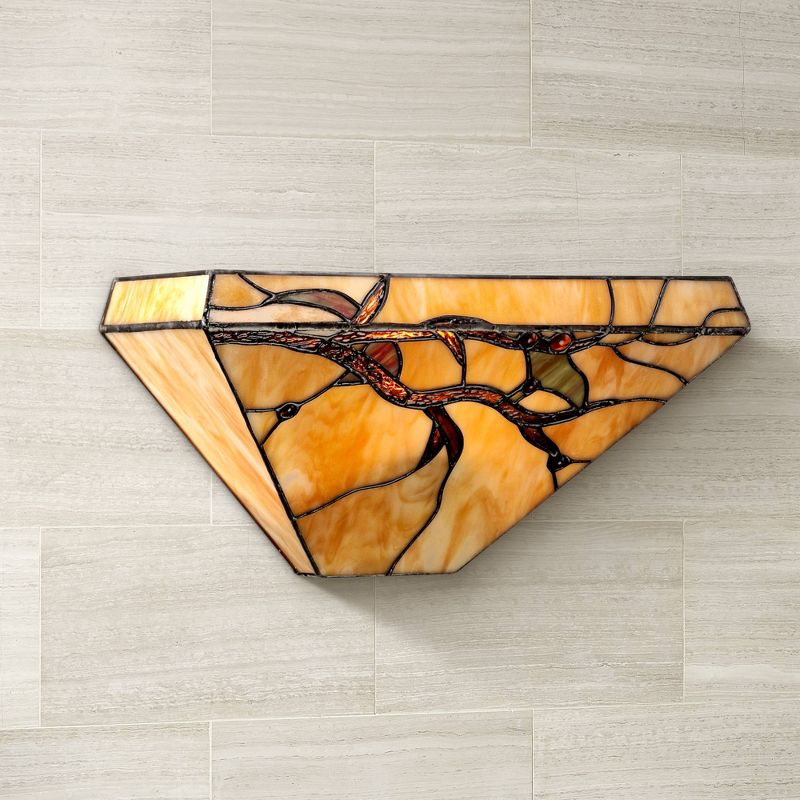 Robert Louis Tiffany Wall Light Sconce Budding Branch Art Glass Hardwired 14" Wide Fixture for Bedroom Bathroom Hallway