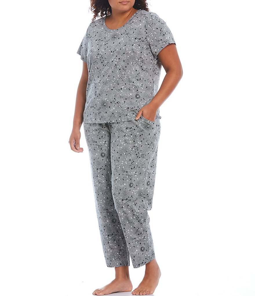 Sleep Sense Plus Cosmic Stars Print Knit Scoop Neck Short Sleeve Coordinating Sleep Tee