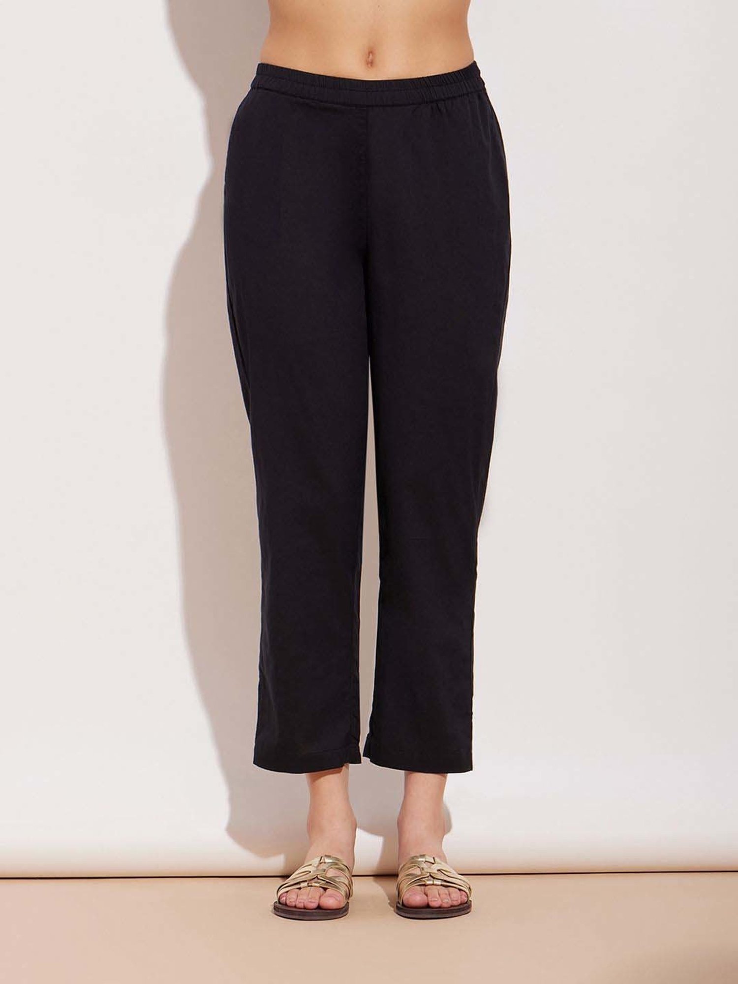 Pink Fort Black Cotton Striped Kurta Pant Set