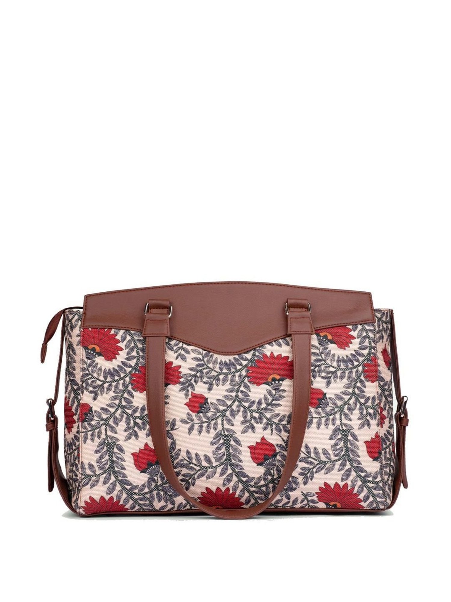 Zouk Nawabi Couture Beige & Red Jute Printed Tote Handbag