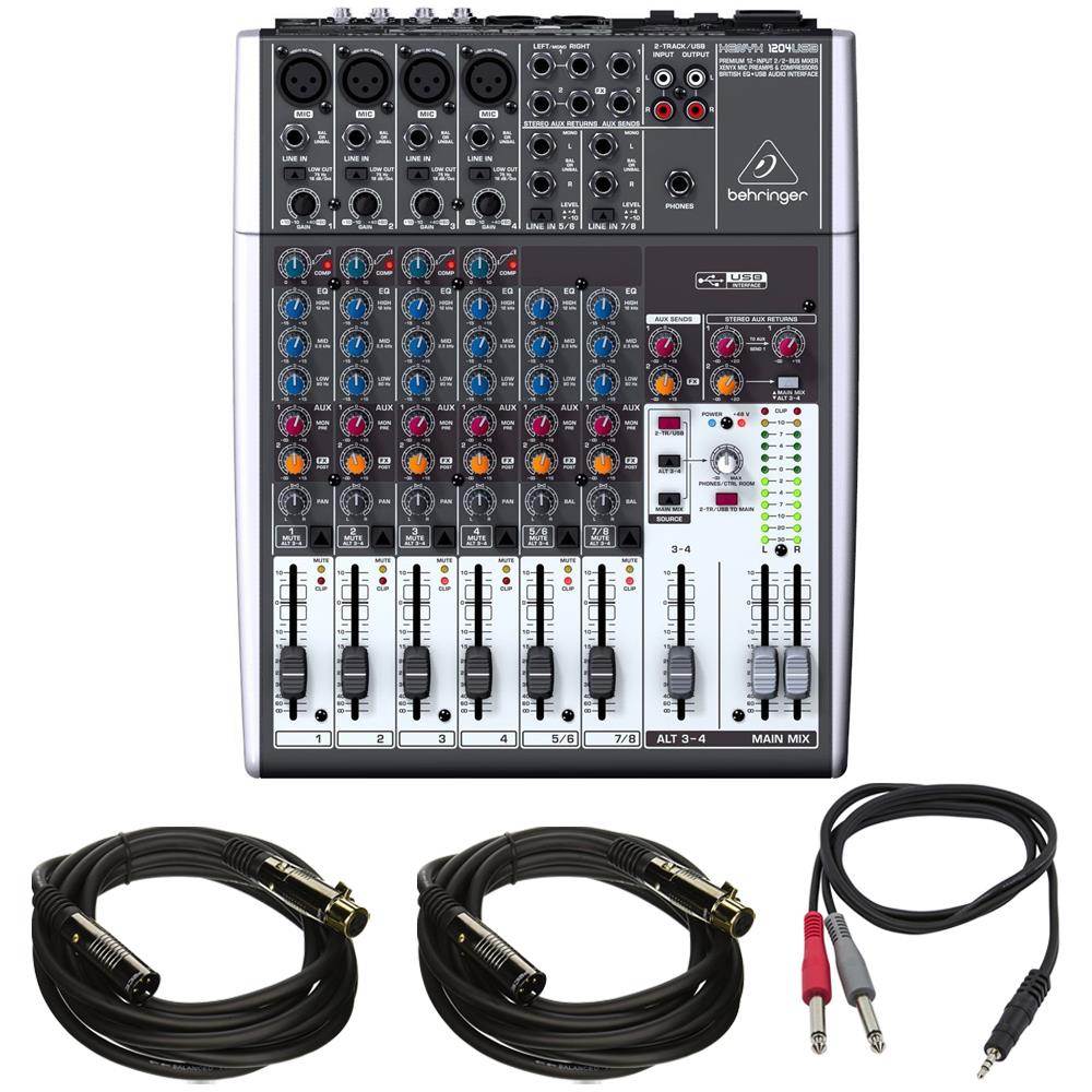 Behringer 12-Input 2-Bus Mixer, XENYX/EQ 1204USB w/ Pro DJ Bundle