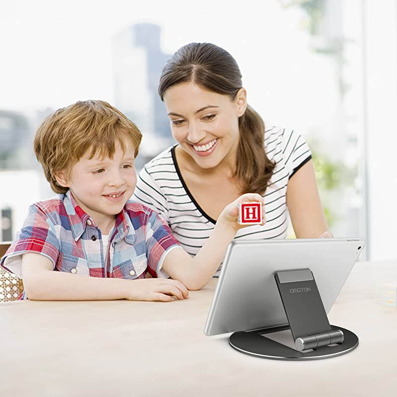 Tablet Stand Adjustable Desktop Aluminum iPad Stand with AntiSlip Base Portable Holder Dock for iPad Tablet Samsung Tab EReader and Cellphones Black