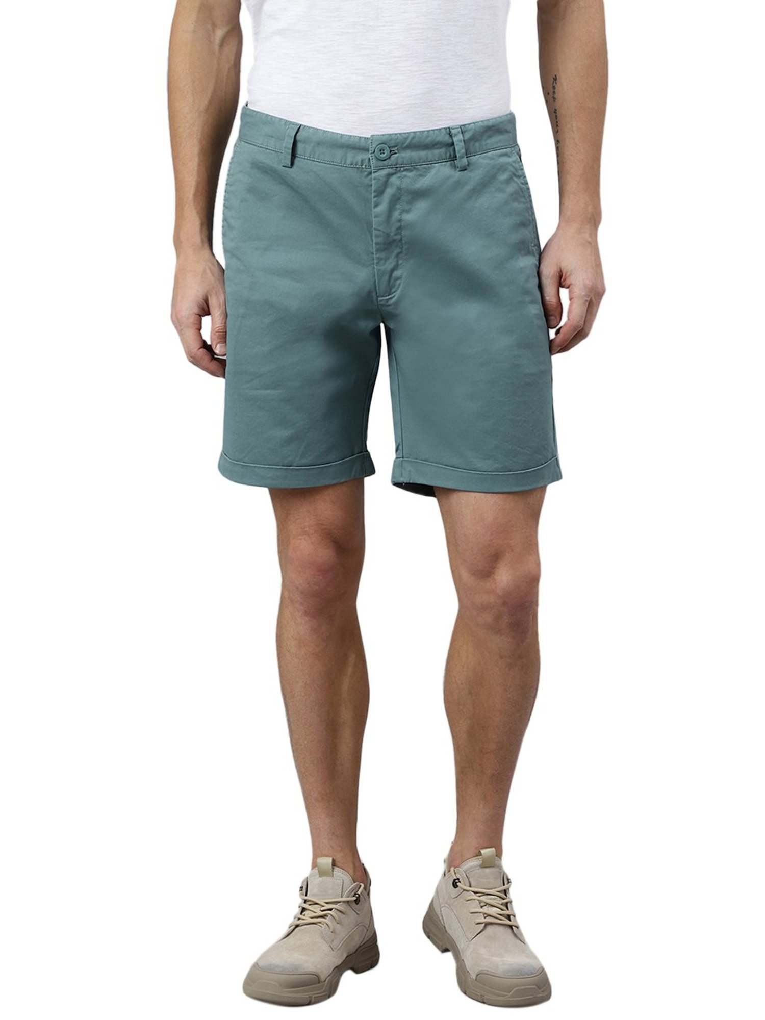 Woods Light Green Regular Fit Chino Shorts