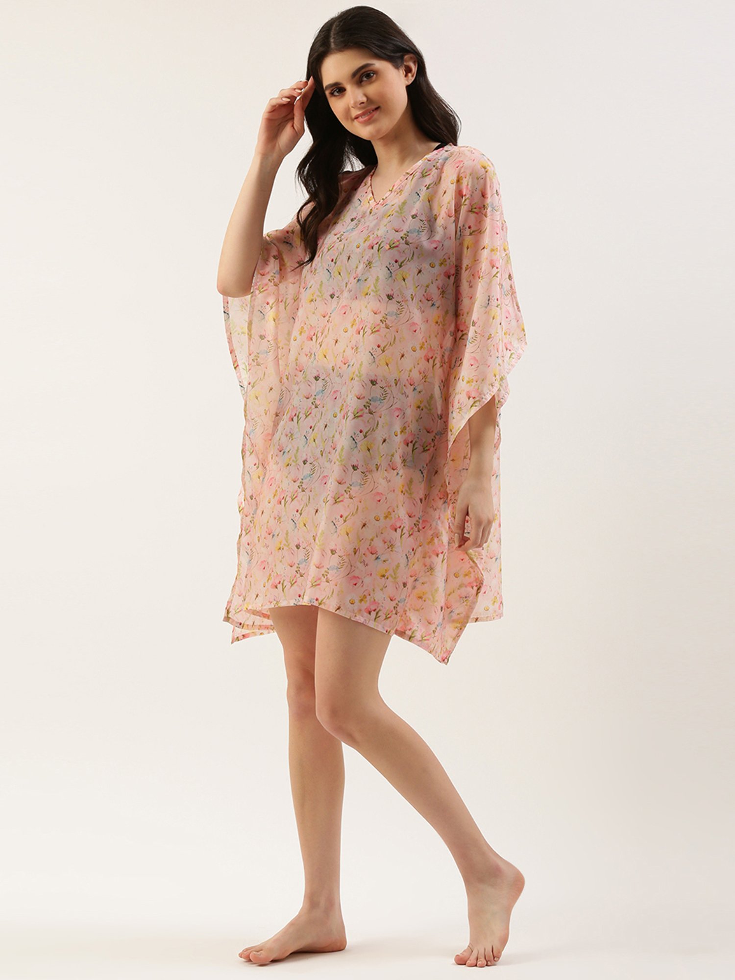 Clt.s Pink Polyester Floral Print Cover Up