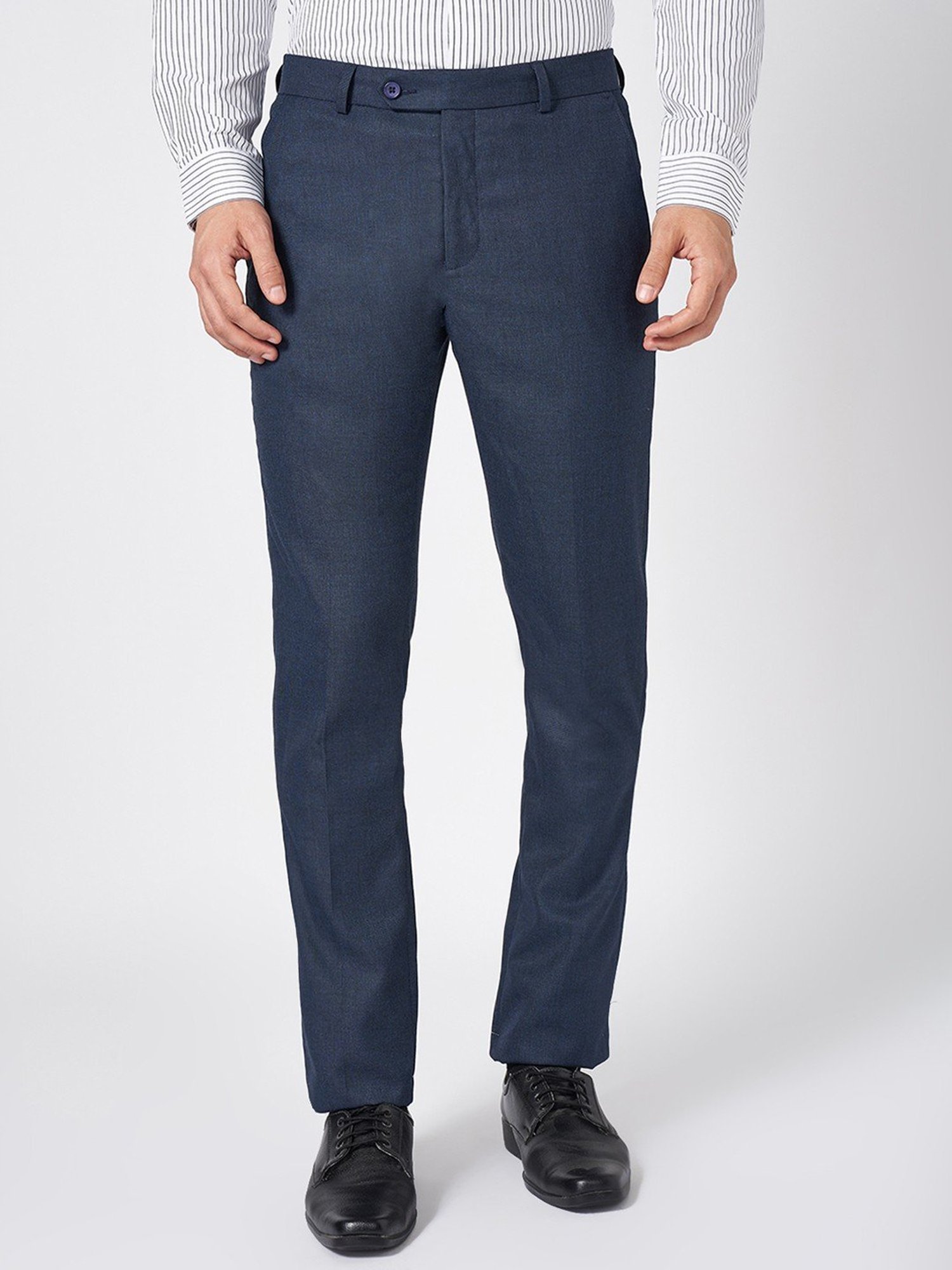 Peregrine By Pantaloons Navy Slim Fit Texture Trousers