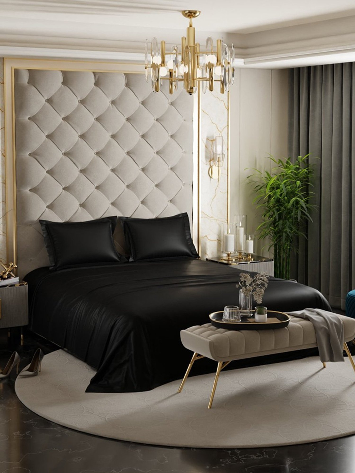 Stoa Paris Date Night Black Polyester 300 TC King Bedsheet with 2 Pillow Covers