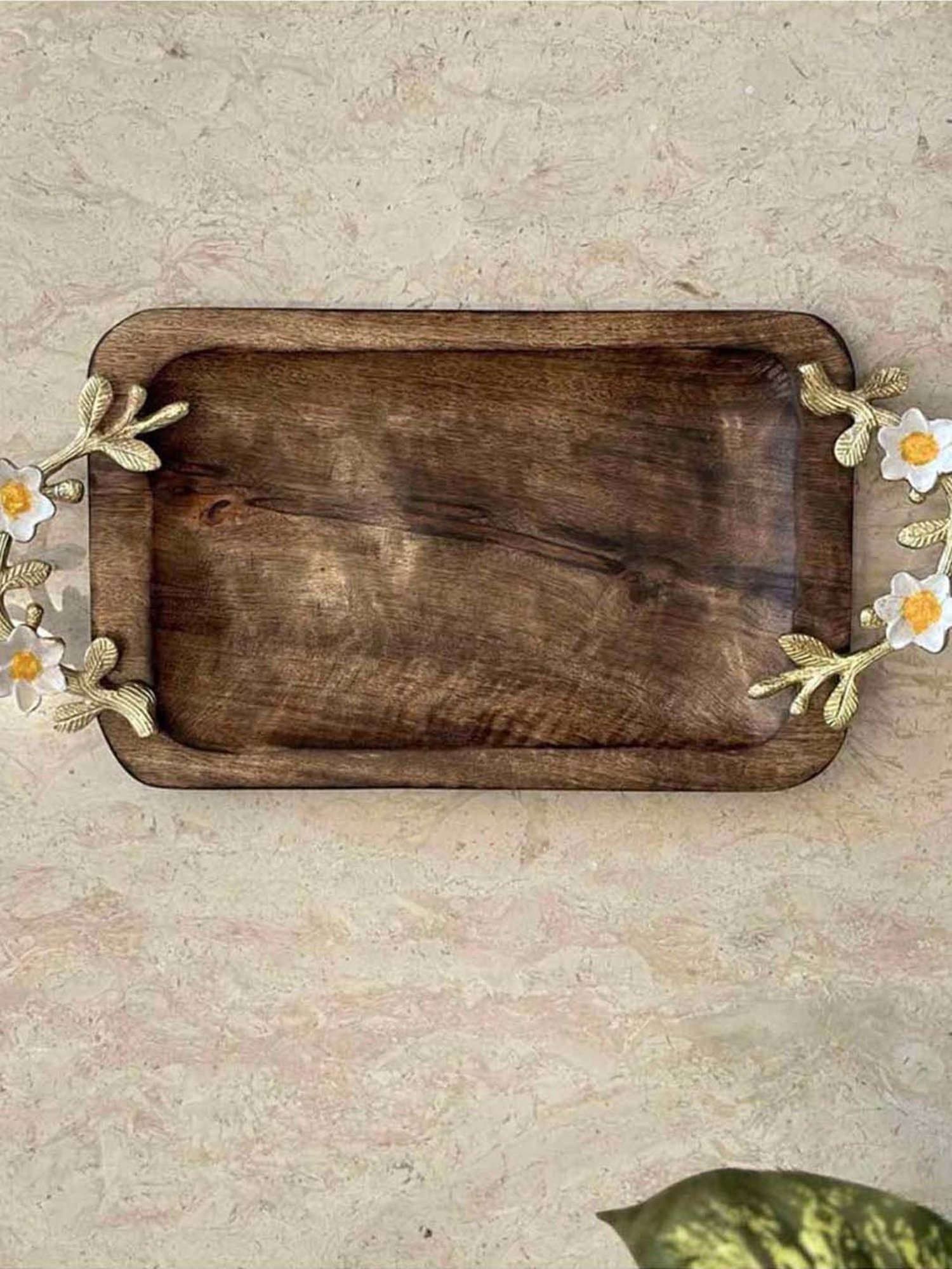 Mason Home Brown Daisy Rectangle Wooden Tray - Large