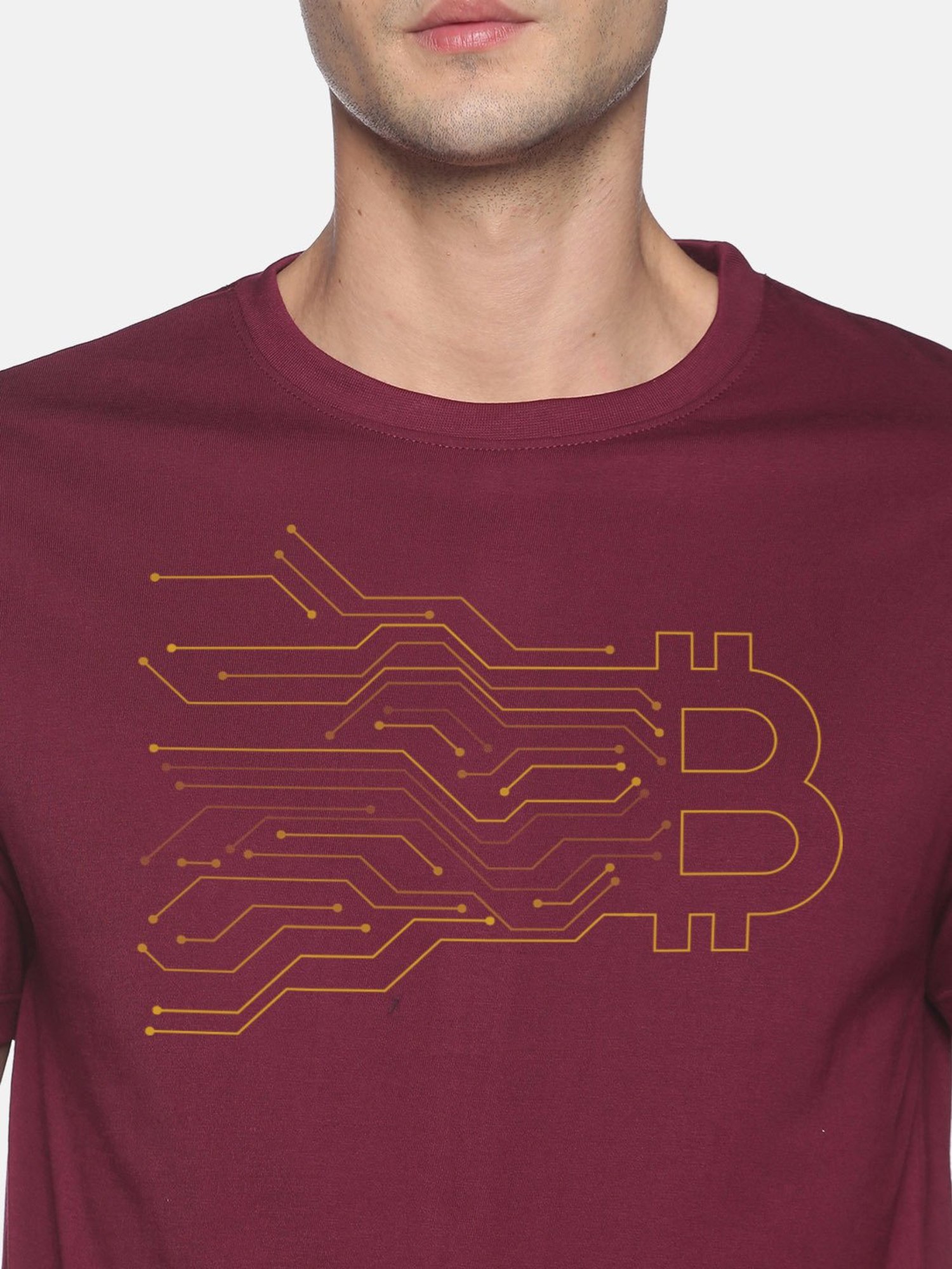 BLACK RADIO Maroon Slim Fit Printed Cotton Crew T-Shirt