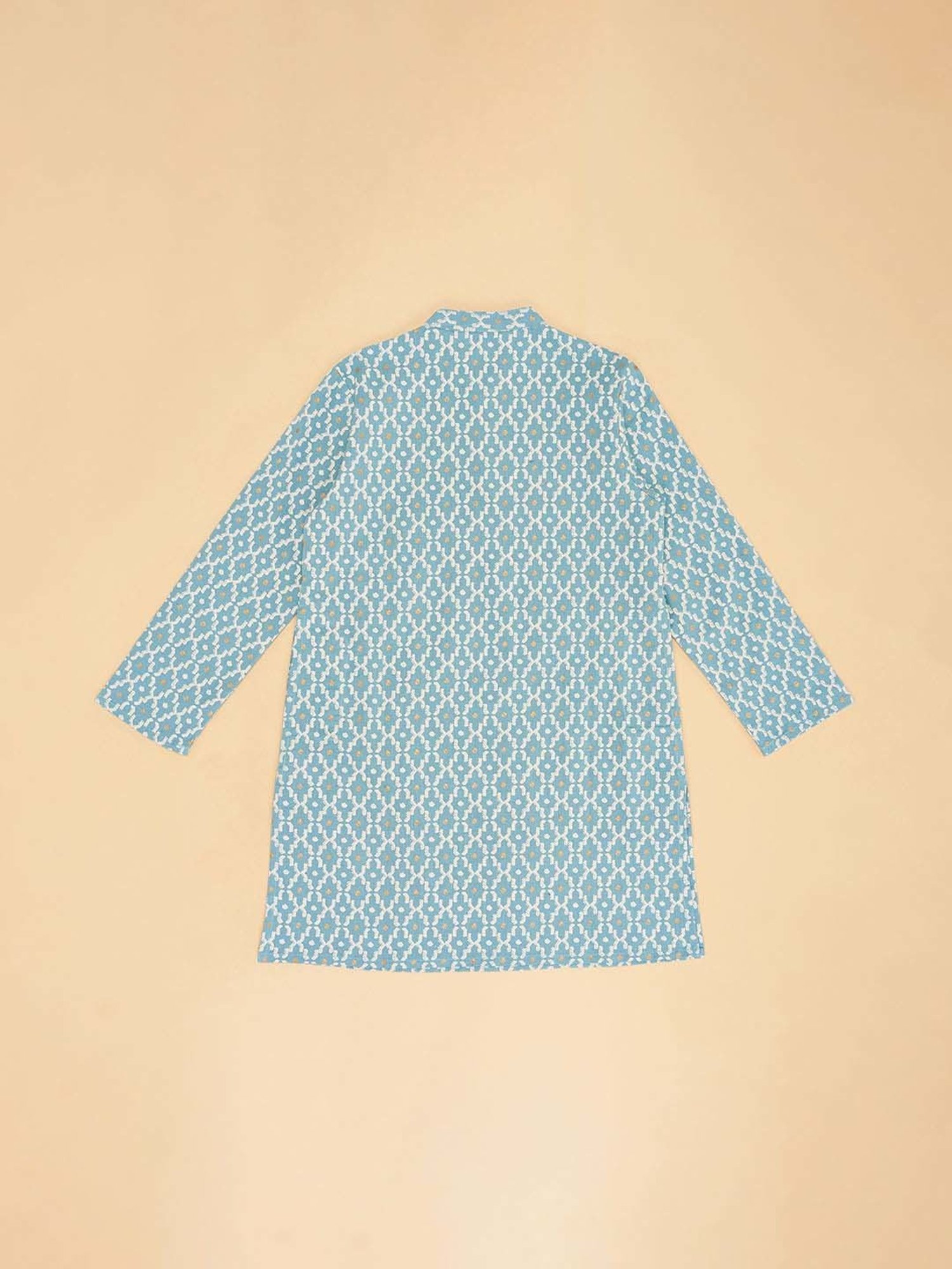 Indus Route by Pantaloons Kids Blue Linen Printed Full Sleeves Kurta
