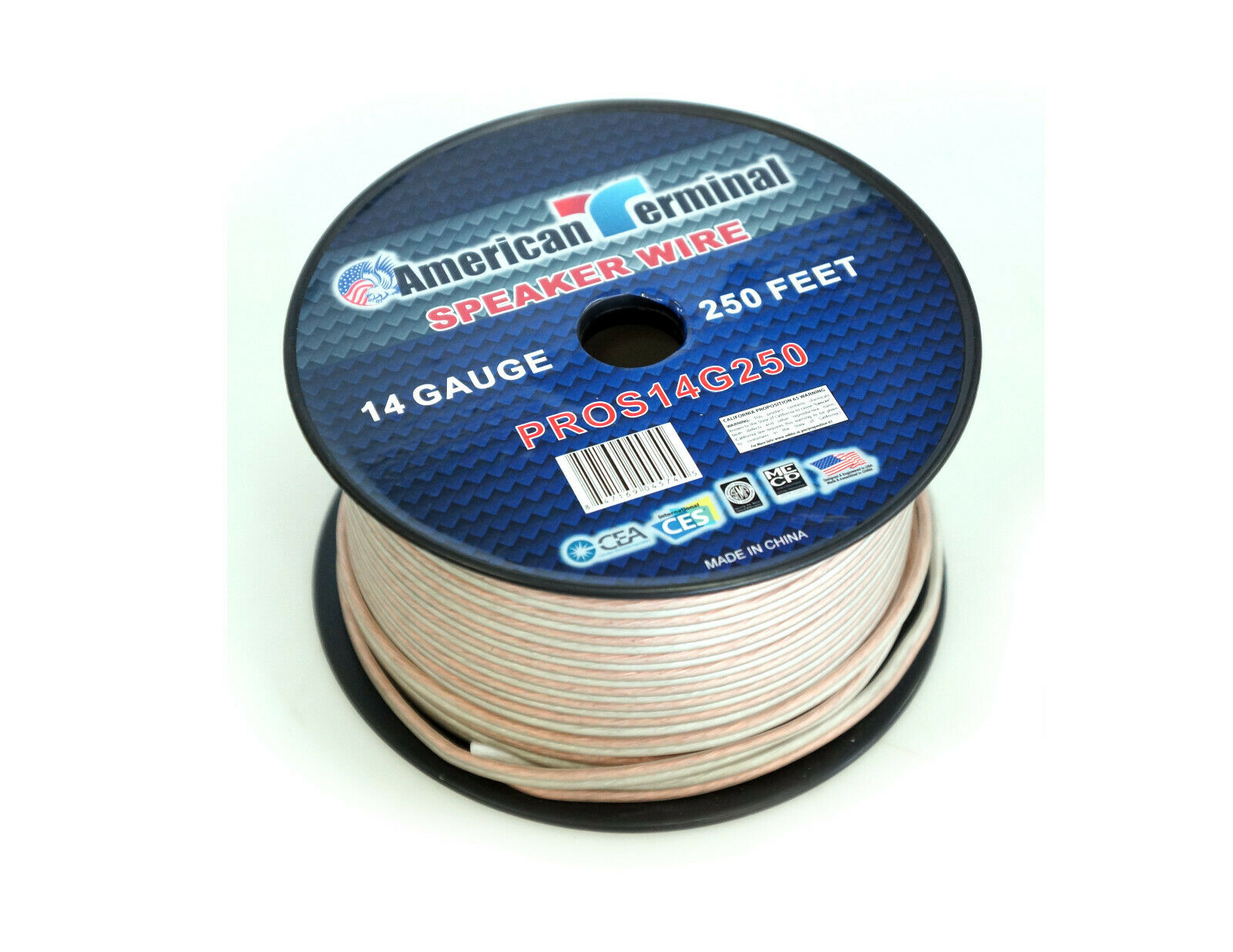 American Terminal PROS14G250 250 ft. of 14 Gauge Pro Series Clear Speaker Wire
