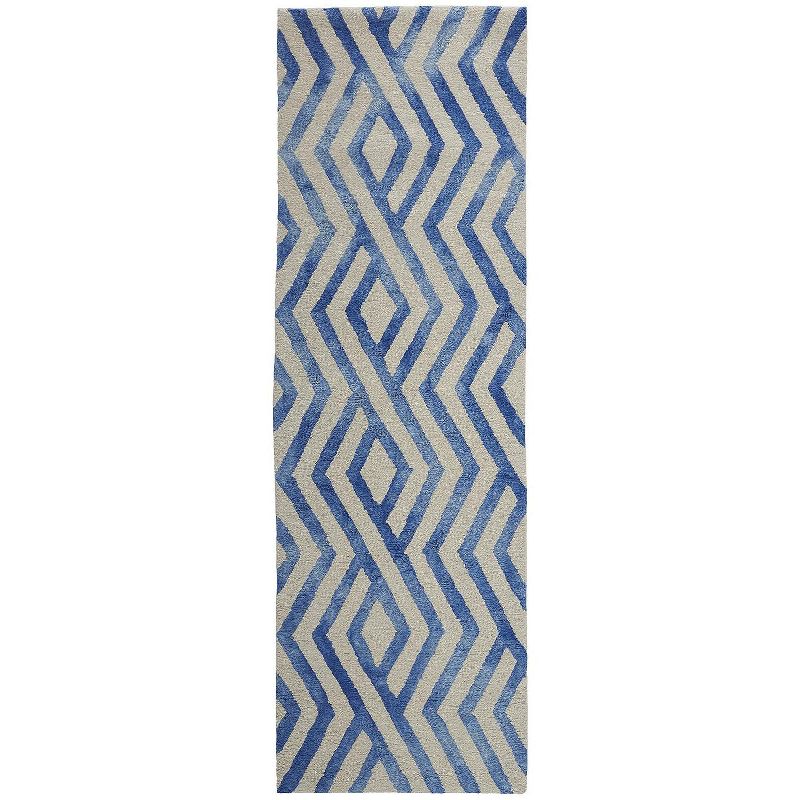 2'6"x8' Runner Hand Made Tufted Geometric Area Rug Blue - Feizy
