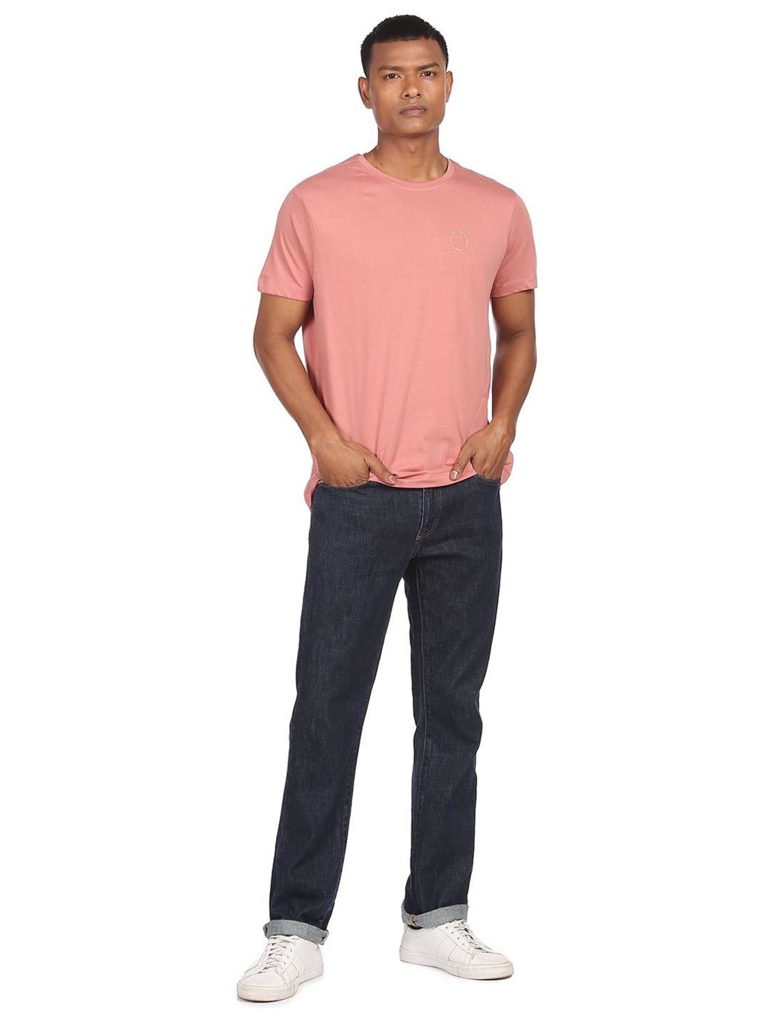 Arrow New York Pink Cotton Regular Fit T-Shirt