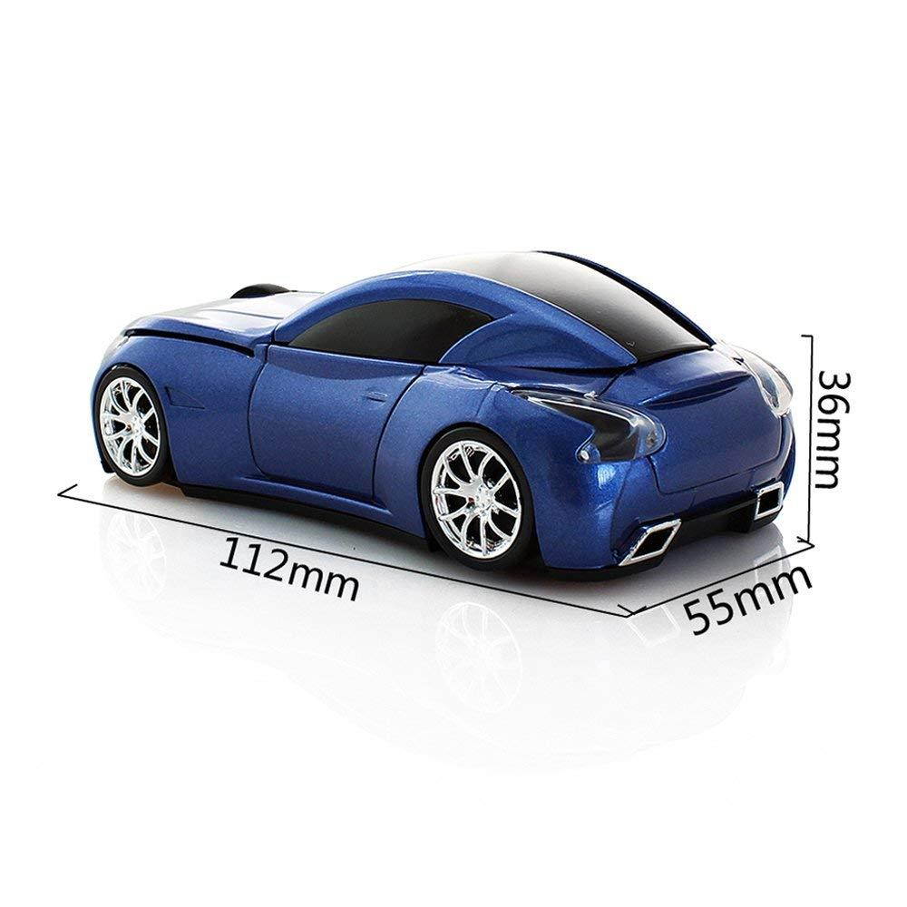 Usbkingdom Cool Sport Car Shape 2.4GHz Wireless Mouse Optical Cordless Mice with USB Receiver for PC Laptop Computer 1600DPI 3 Buttons Blue