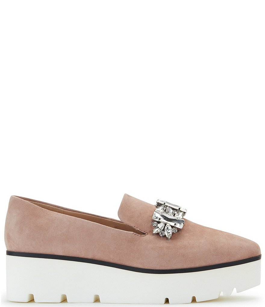 KARL LAGERFELD PARIS Bri Suede Jeweled Ornament Platform Loafers