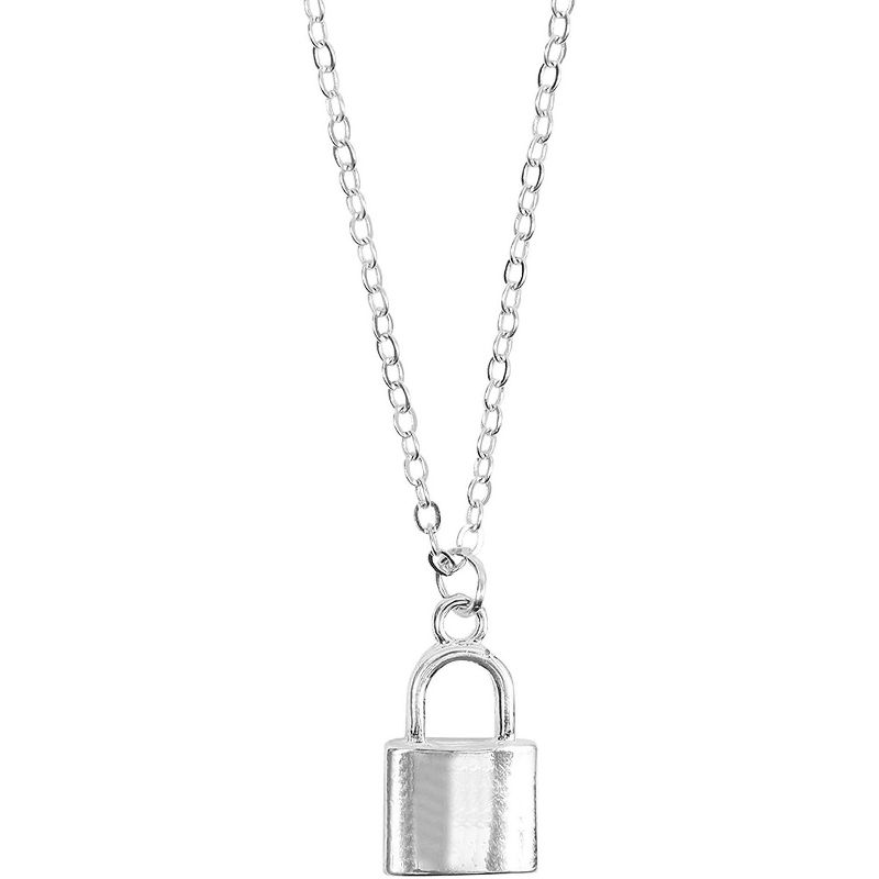 Zodaca 2 Piece Silver Padlock Necklace Chain Set for Punk Rock Party