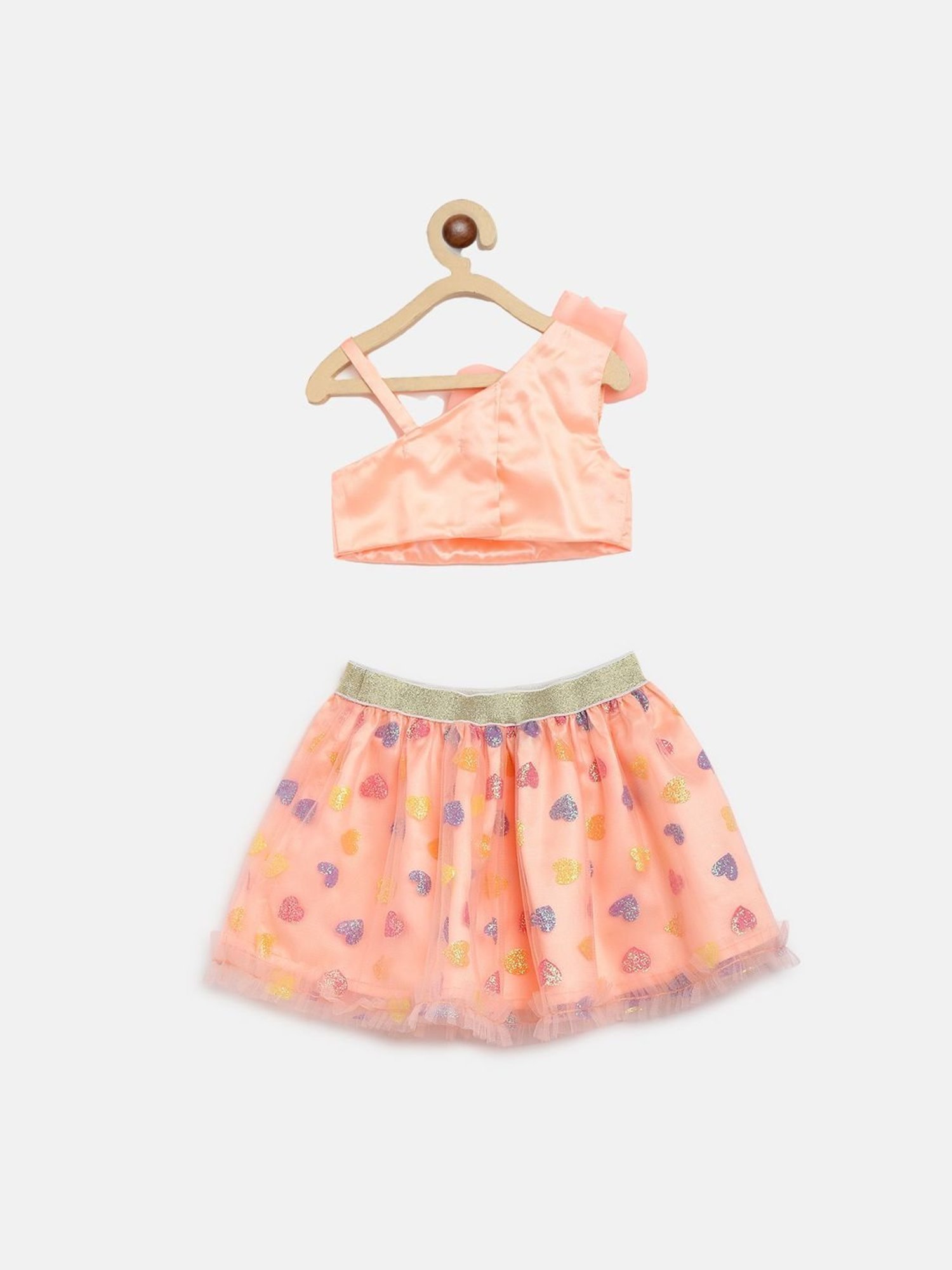 Nauti Nati Kids Peach Embellished Top with Skirt