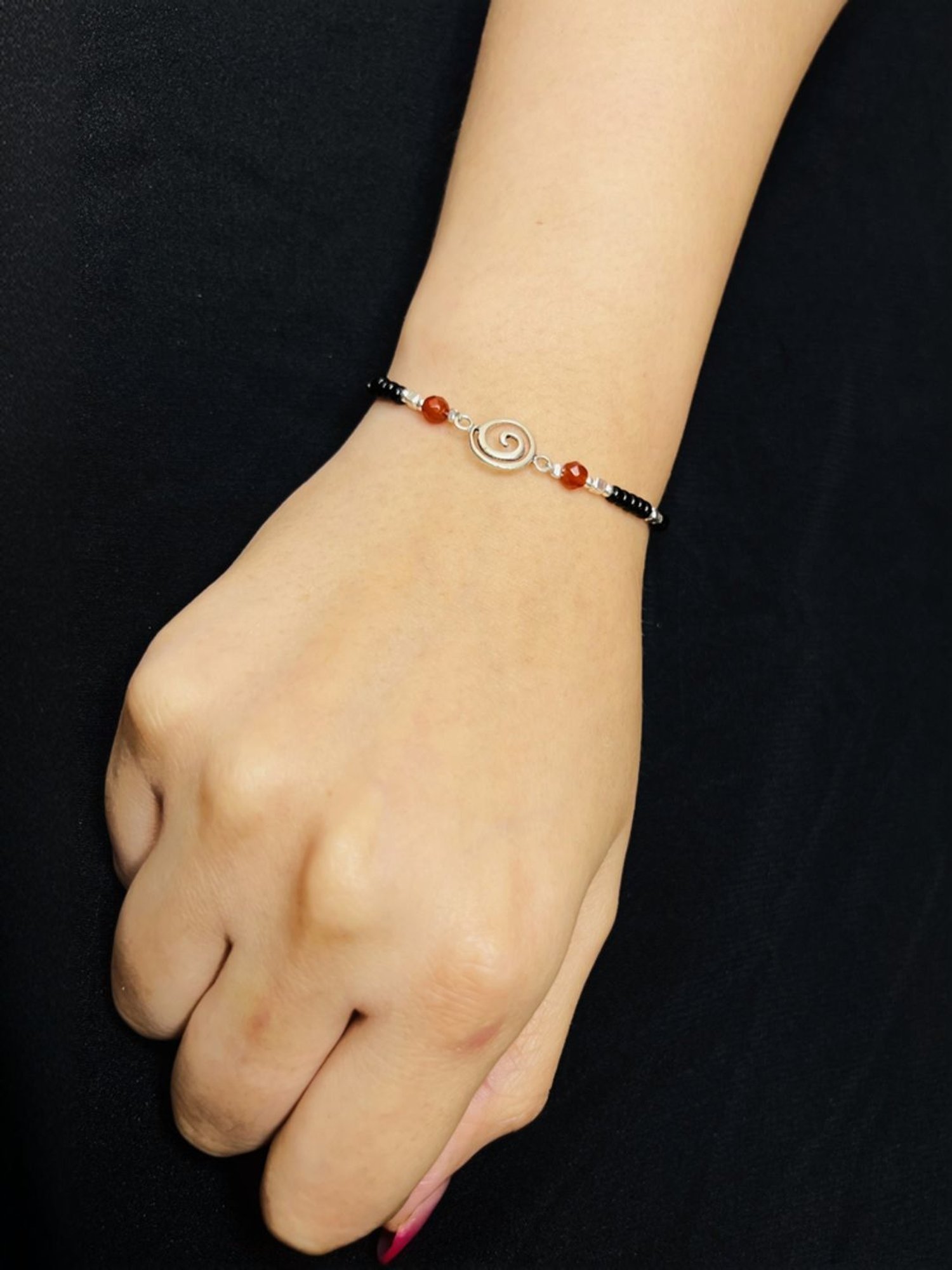 Arte Jewels 925 Sterling Silver Black Beads Bracelet for Women & Girls