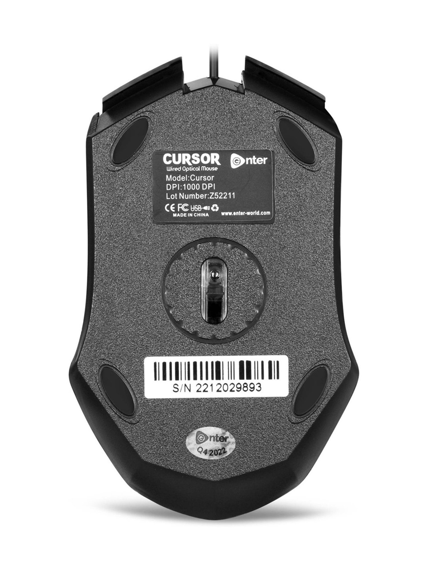 Enter Coursor Wired Optical Mouse (USB 2.0, USB 3.0, Black)