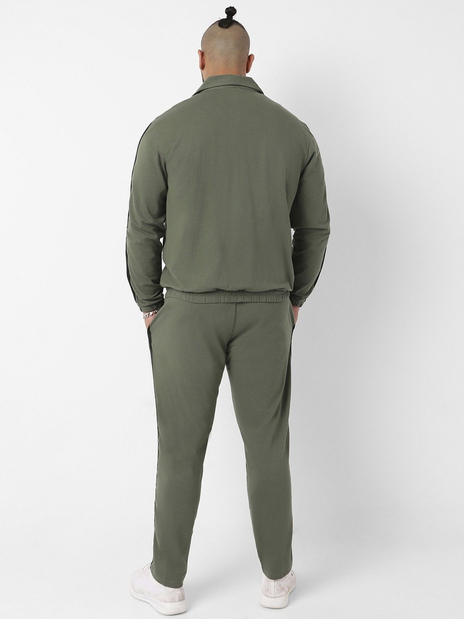 Instafab Plus Olive Green Regular Fit Plus Size Tracksuit