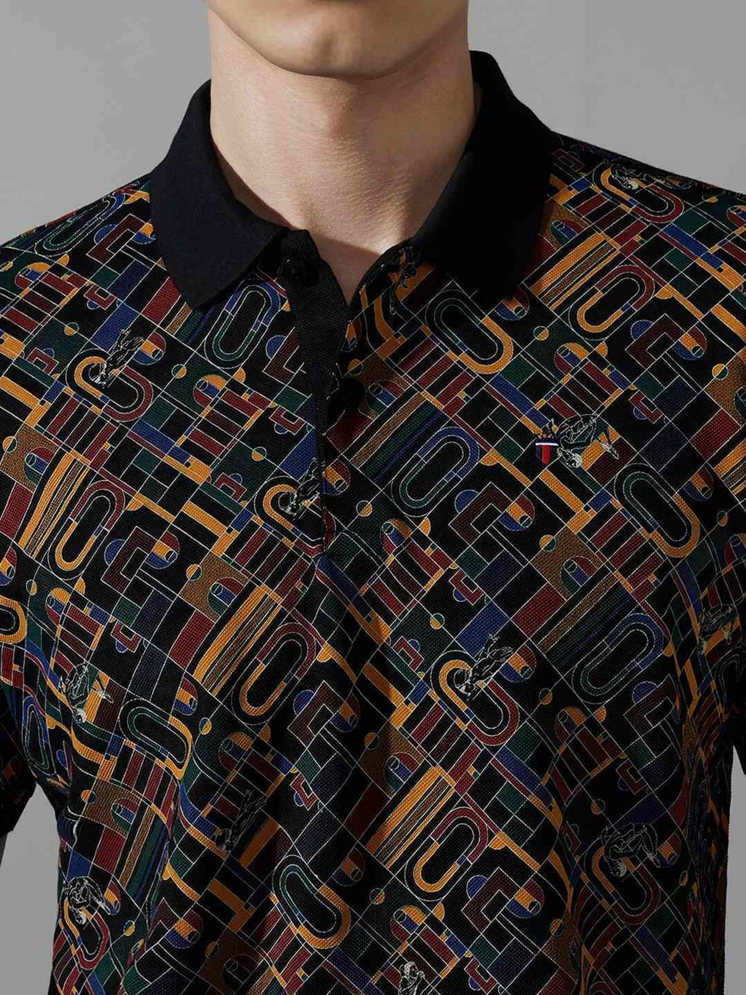 Louis Philippe Multicolored Cotton Slim Fit Printed Polo T-Shirt