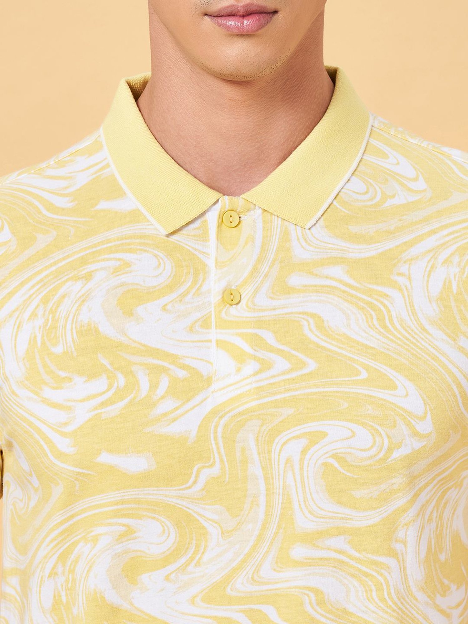 Byford By Pantaloons Yellow Slim Fit Printed Polo T-Shirt
