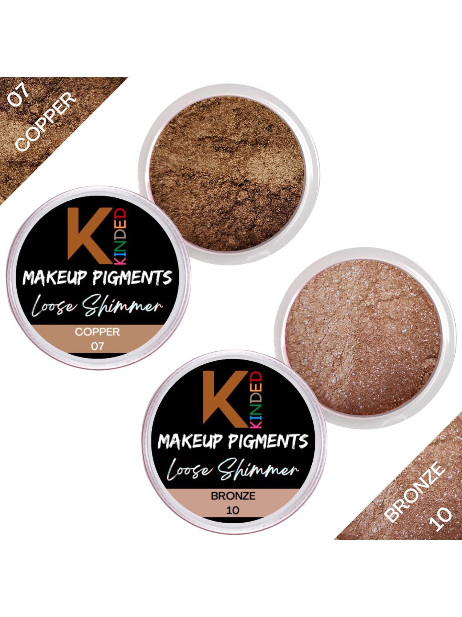 KINDED Makeup Pigments Loose Shimmer Powder Eyeshadow 07 Copper & 10 Bronze Combo