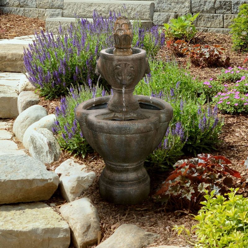 16.4" x 16.4" x 32" Lion Head Outdoor Fountain - Dark Gray - Pure Garden