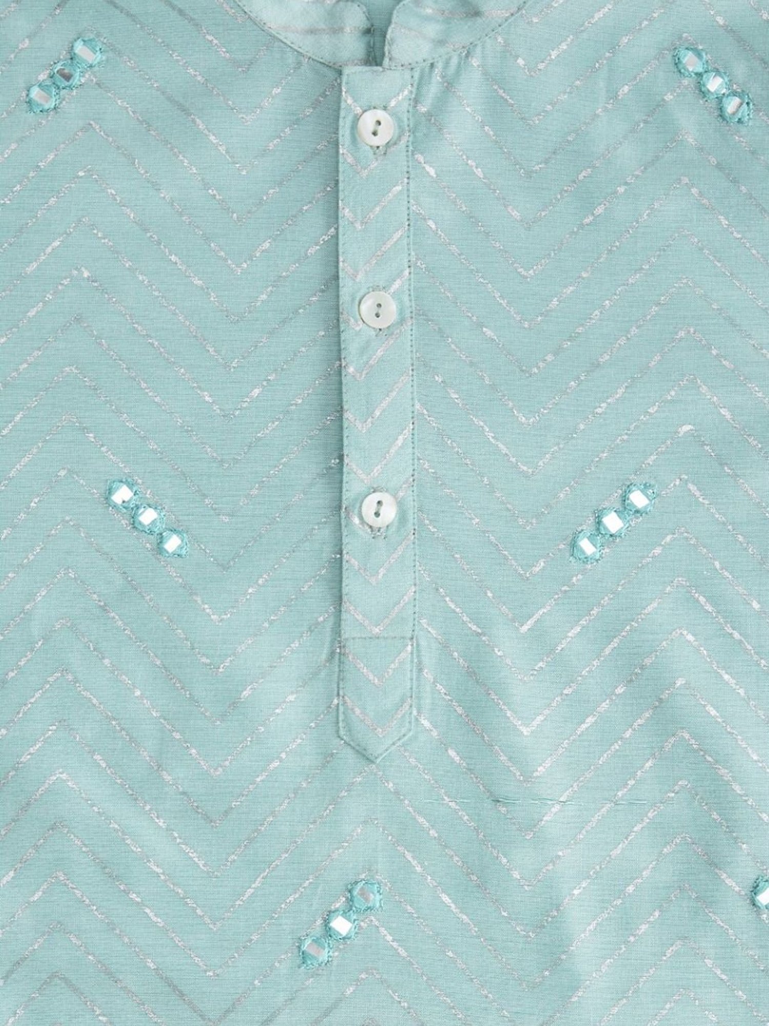 Indus Route by Pantaloons Kids Blue & White Embroidered Full Sleeves Kurta Set