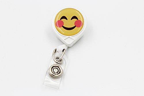 Key-Bak Mini-Bak Emoji Retractable Reel with 36-Inch Nylon Cord, Steel Belt Clip and Vinyl ID Strap (Emoji - Face with Smile, White)