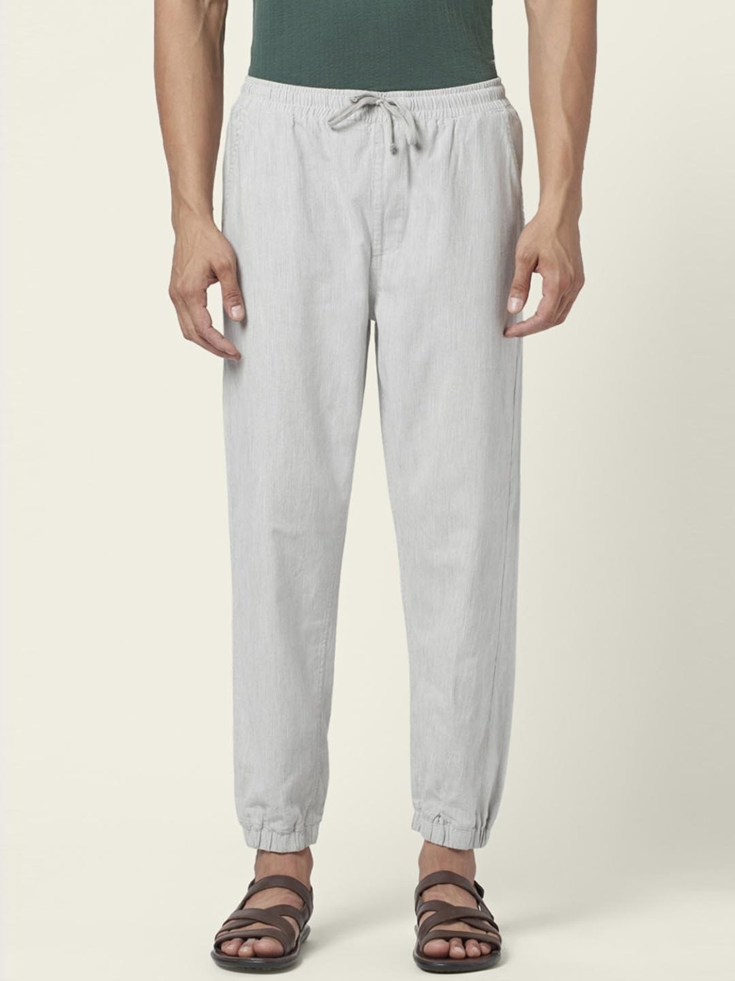 7 Alt by Pantaloons Grey Cotton Regular Fit Self Pattern Jogger Pants