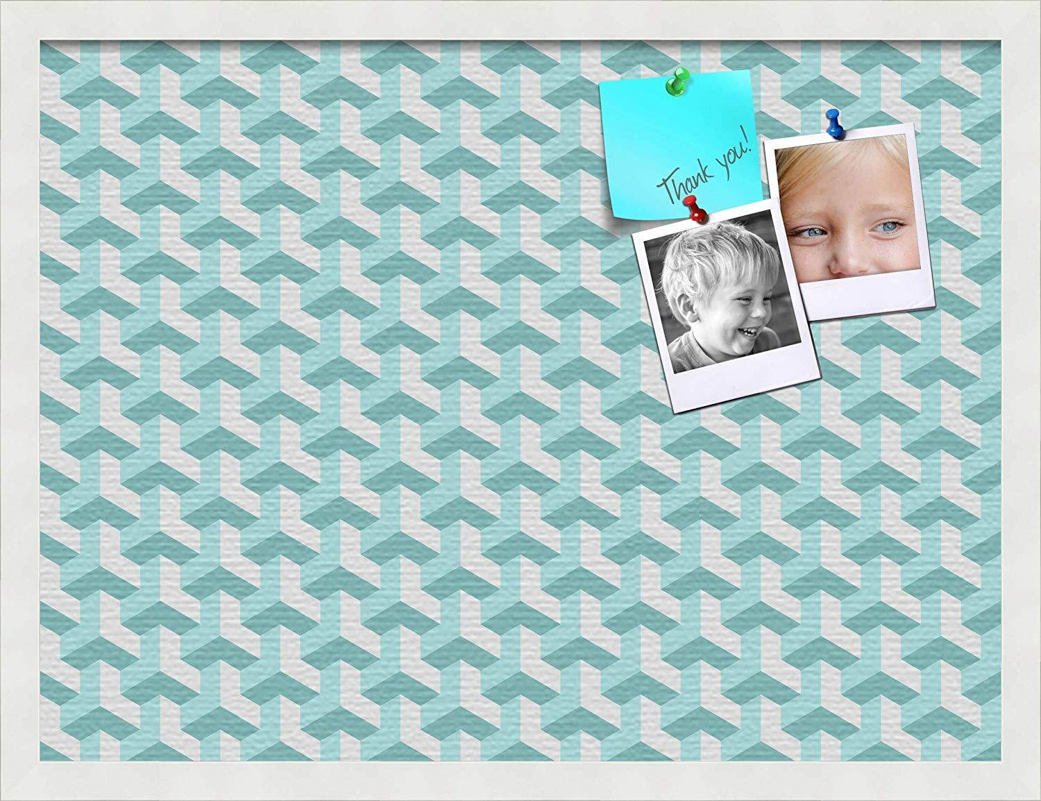 PinPix pin Cork Bulletin Board Made from Canvas, BAUS Aqua 24x18 Inches (Completed Size) and Framed in Satin White Frame (PinPix-1626-24x18_FRBW26074)